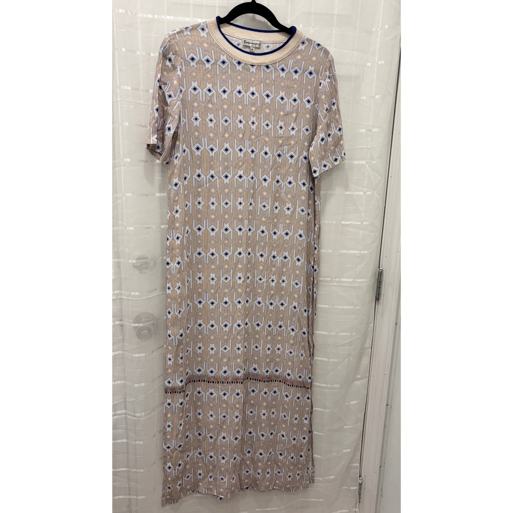 Conditions Apply Anthropologie Geometric Print Maxi Dress Tan Blue M
